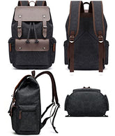 Leather Backpack for Men & Women, Denim Canvas Laptop Rucksack Casual Bookbag Hiking Bag Travel Daypack